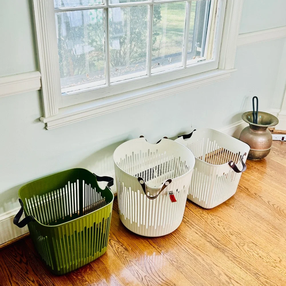Scandinavian Japandi Storage Basket Set Leather Handles Nordic Laundry Bins 2